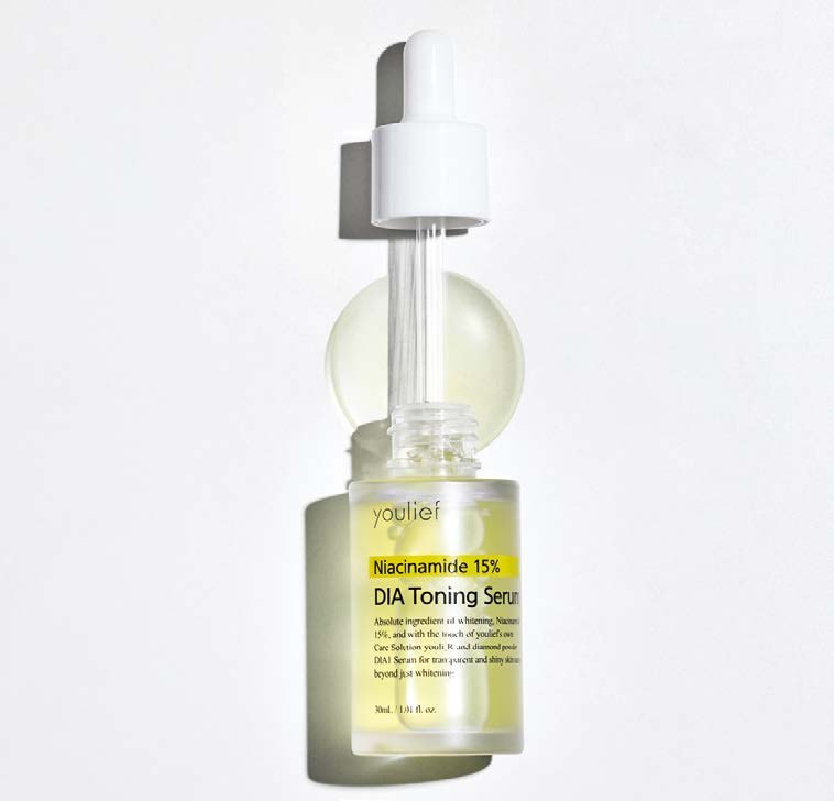 Youlief DIA Toning Serum bottle with dropper, studio still life