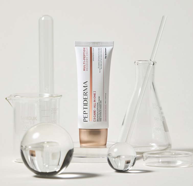 PEPTIDERMA cream with laboratory glassware