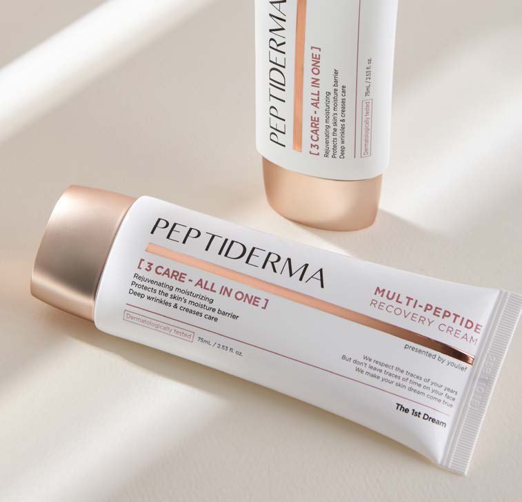 PEPTIDERMA Multi-Peptide Recovery Cream tubes, studio still life