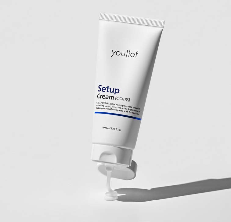 Youlief Setup Cream CICA RS tube with cream texture, studio still life